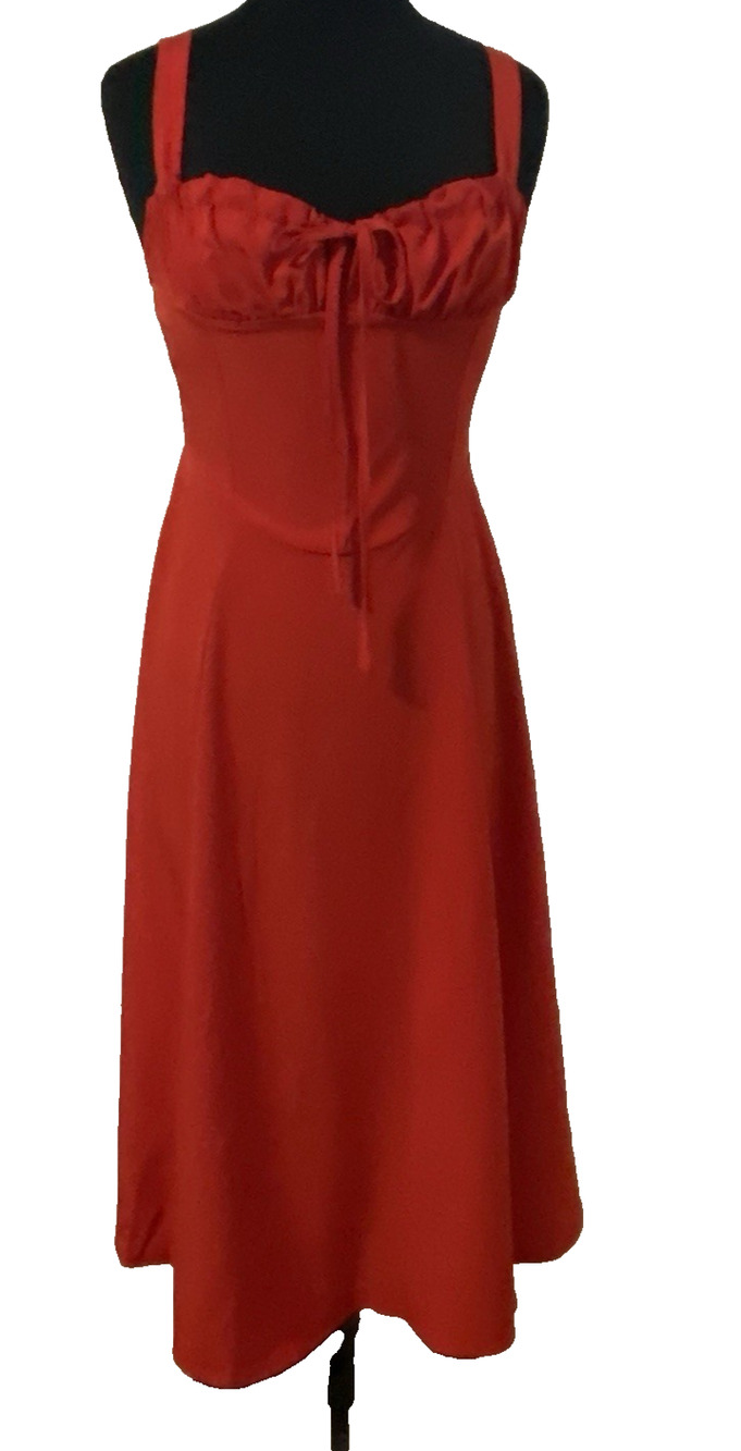 NWOT Made with Love Red Babydoll Midi Dress Size Small Swing Circle Valentines